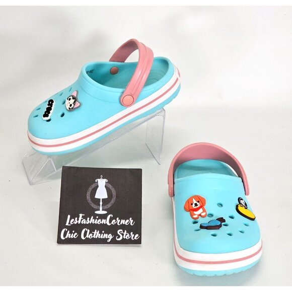 Crocs Junior Ice Blue/Pink Rubber Jibbitz Crocband Clog Size 2 1993 - Picture 1 of 16